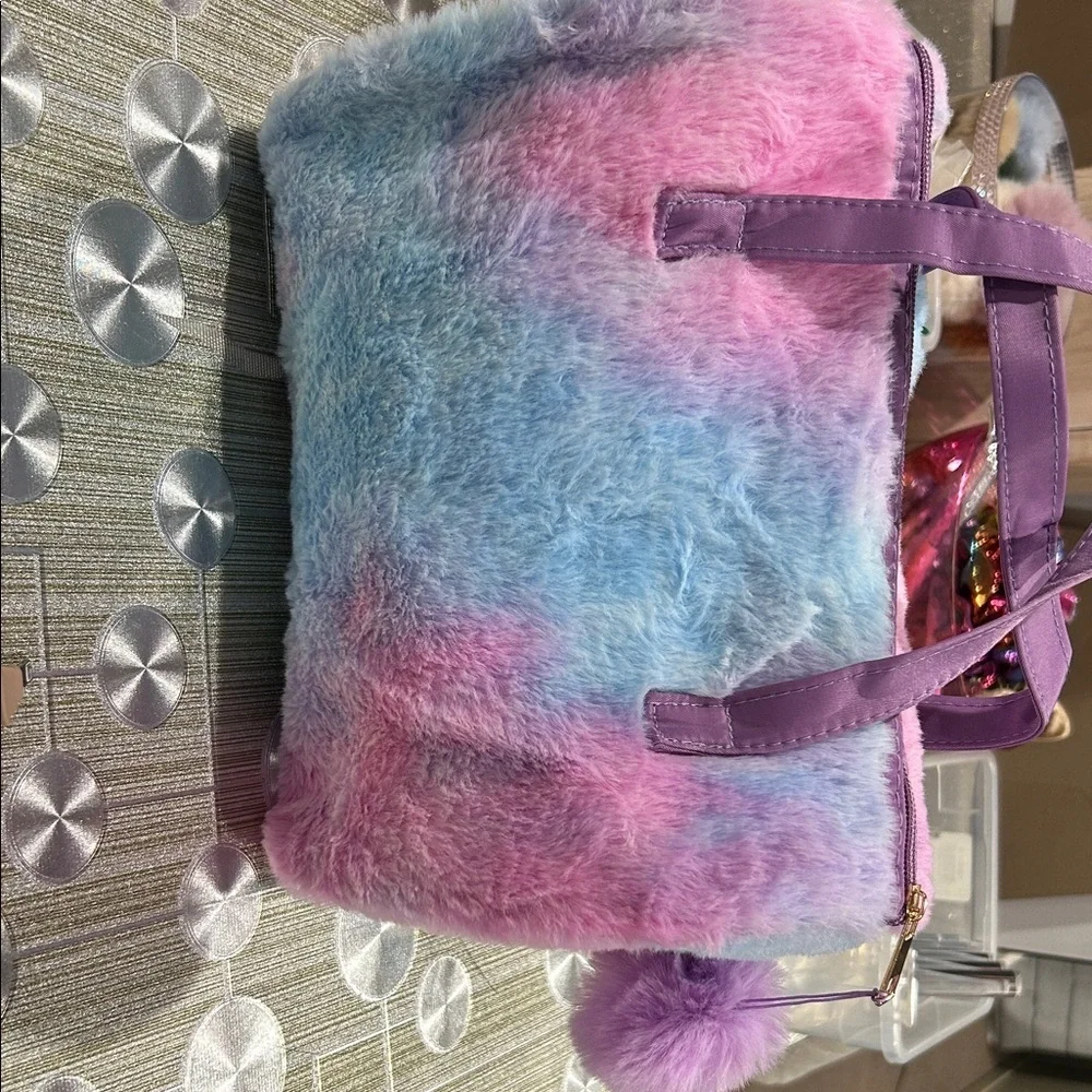 Colorful Furry Cat Face Kids Duffle Bag